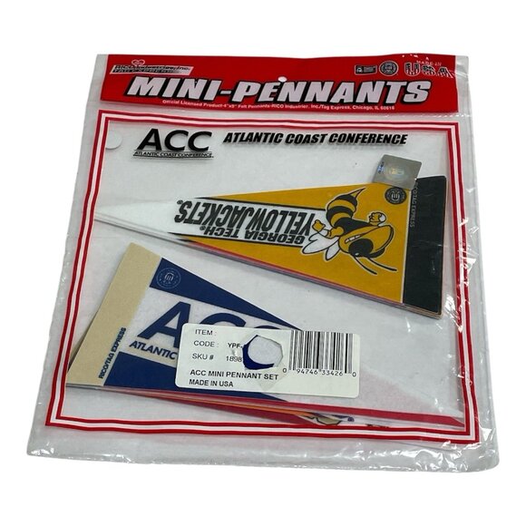 ACC CONFERENCE NCAA MINI 4" x 9" PENNANT  BANNER  SET -SEALED - Picture 1 of 2